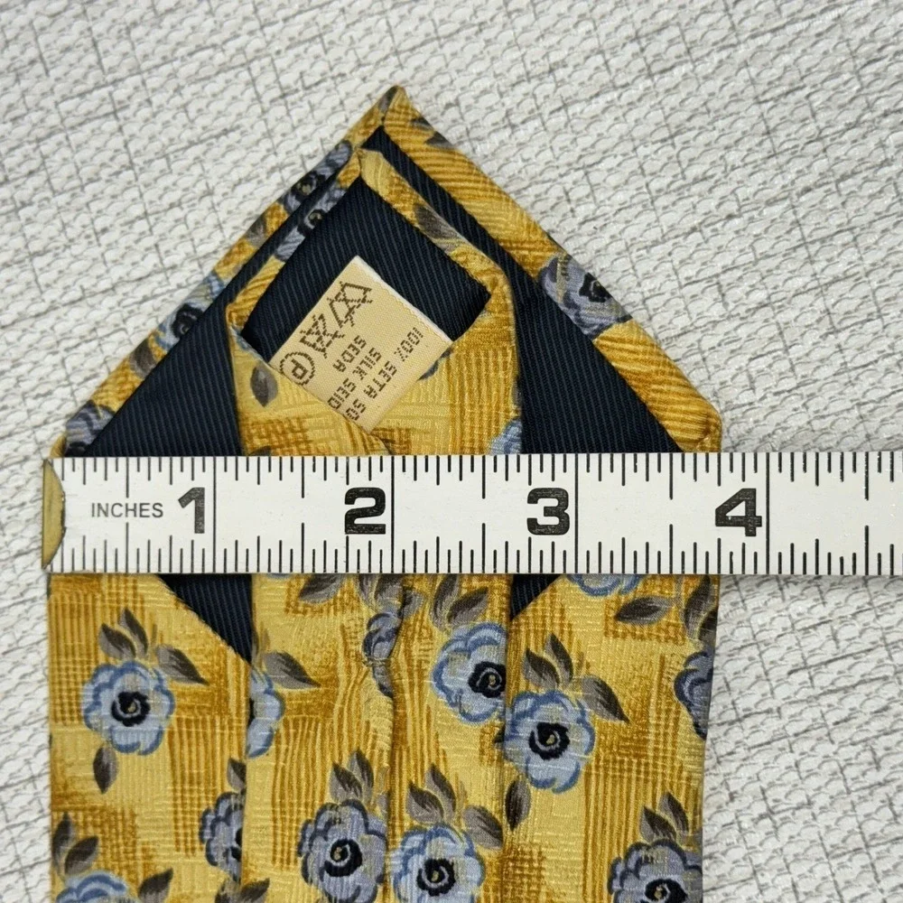 Villa‎ Bolgheri Necktie Mens Gold Blue Floral Silk Italy Wedding Dapper Classic